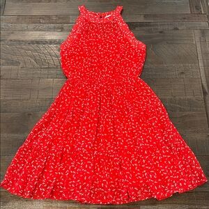 Monteau Los Angeles Sleeveless Mini Dress Lined Semi Sheer Red With White Design